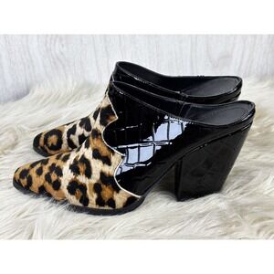 Vestigium Chelsea Mule Caiman Belly Patent Leopard Calf Hair Womens 8 US